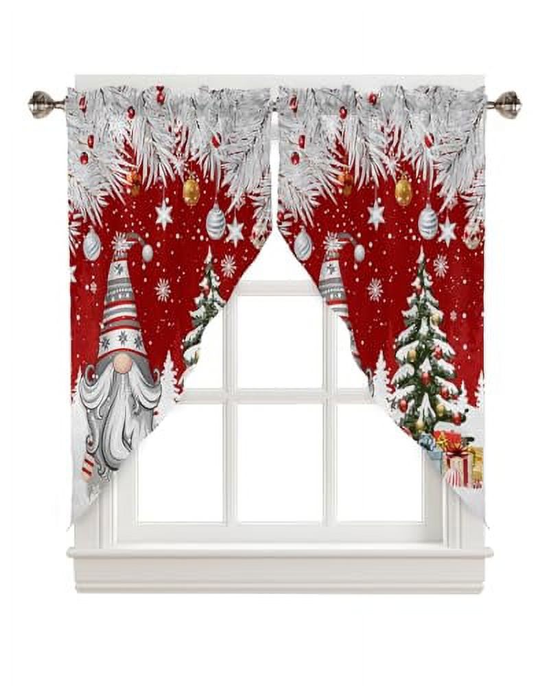 Swag Kitchen Curtain Valances Christmas Tree Gnome Gift Branch Robin