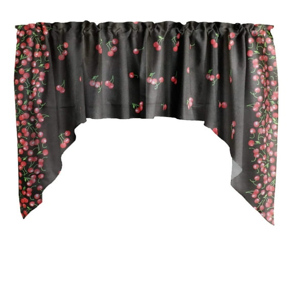 Swag Valance Cotton Cherry Border Print 58" Wide / 36" Tall