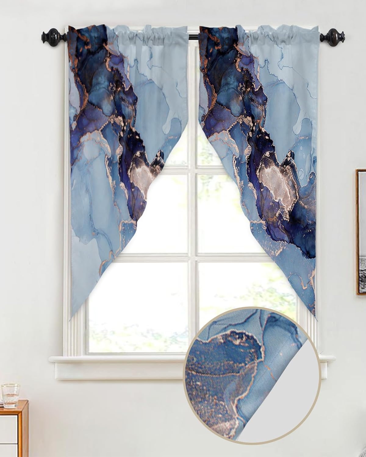 Swag Valance Curtains Blue Purple Marble Texture Rode Pocket Swag