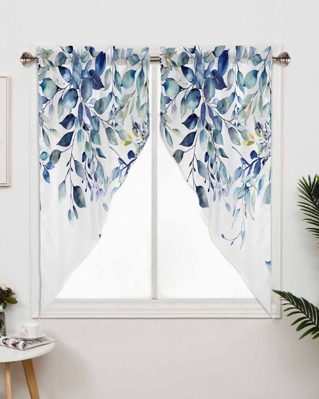 Swag Valance Curtains Eucalyptus Leaf Farmhouse Style Blue Leaves ...