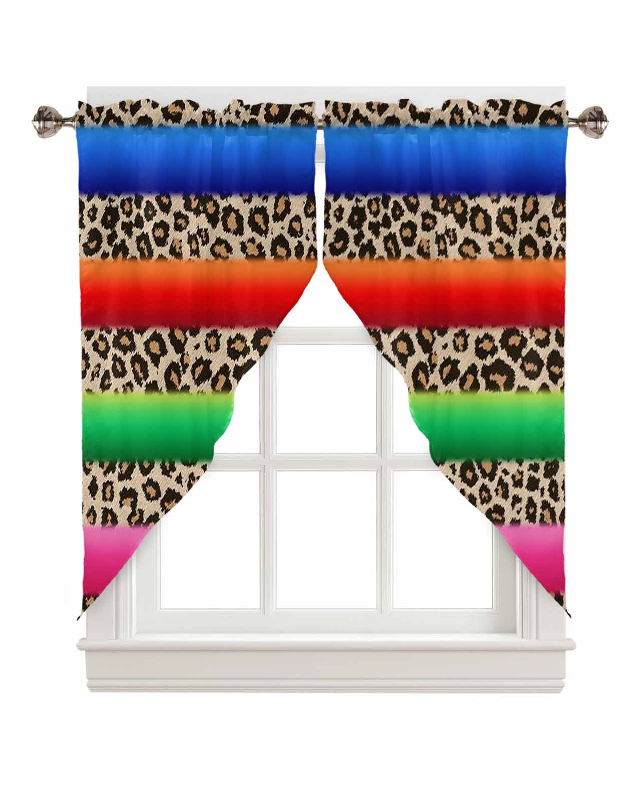 Swag Valance Curtains Mexico Leopard Print Colorful Rod Pocket Kitchen 