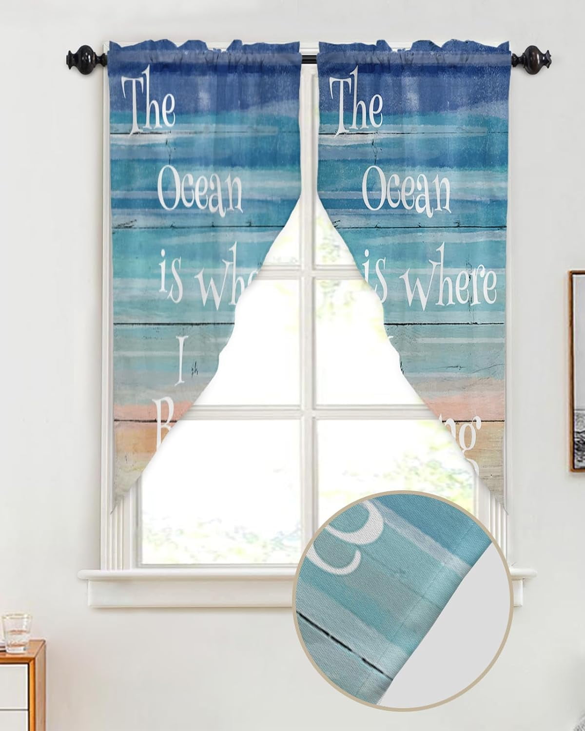 Swag Valance Curtains Ocean Blue Gradient Rode Pocket Swag Kitchen