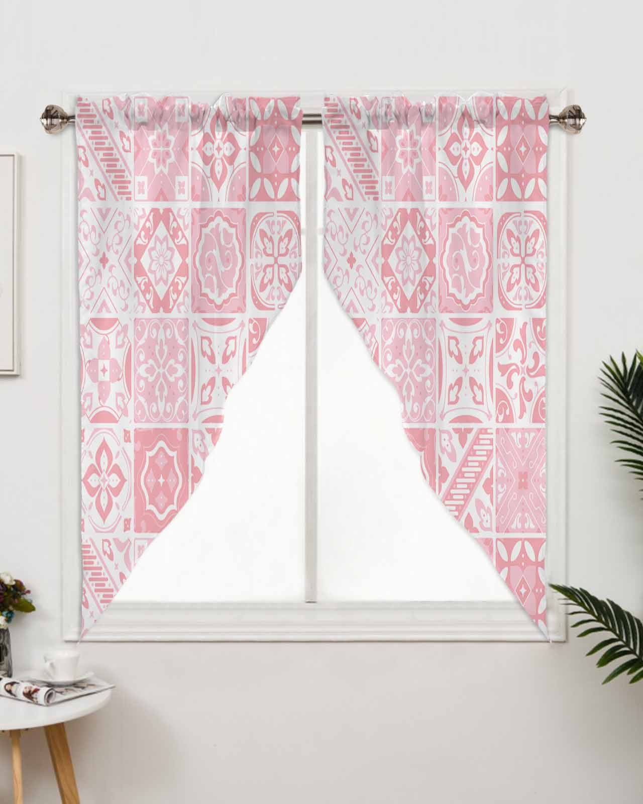Swag Valance Curtains Pink Floral Geometric Tile Window Valances Rod