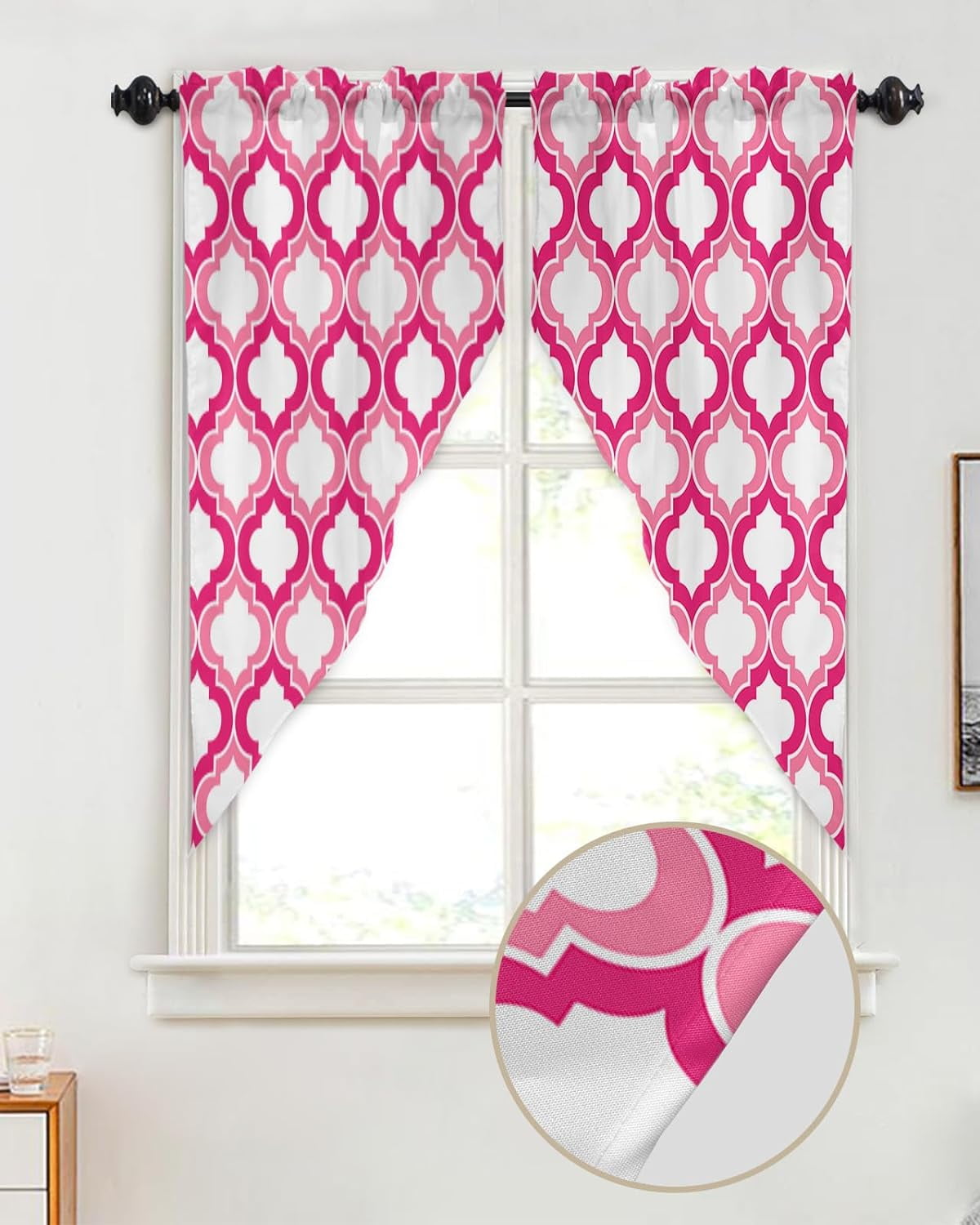 Swag Valance Curtains Pink and White Moroccan Pattern Geometric Rode