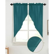 Swag Valance Curtains Solid Color Teal Rode Pocket Swag Kitchen Valance Short Swag Topper for Living Room Bedroom Small Curtains Decorative Window Toppers