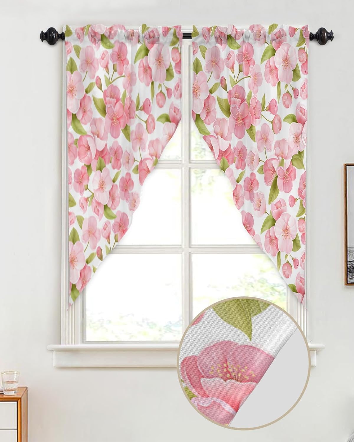 Swag Valance Curtains Spring Peach Blossom Flower White Background Rode
