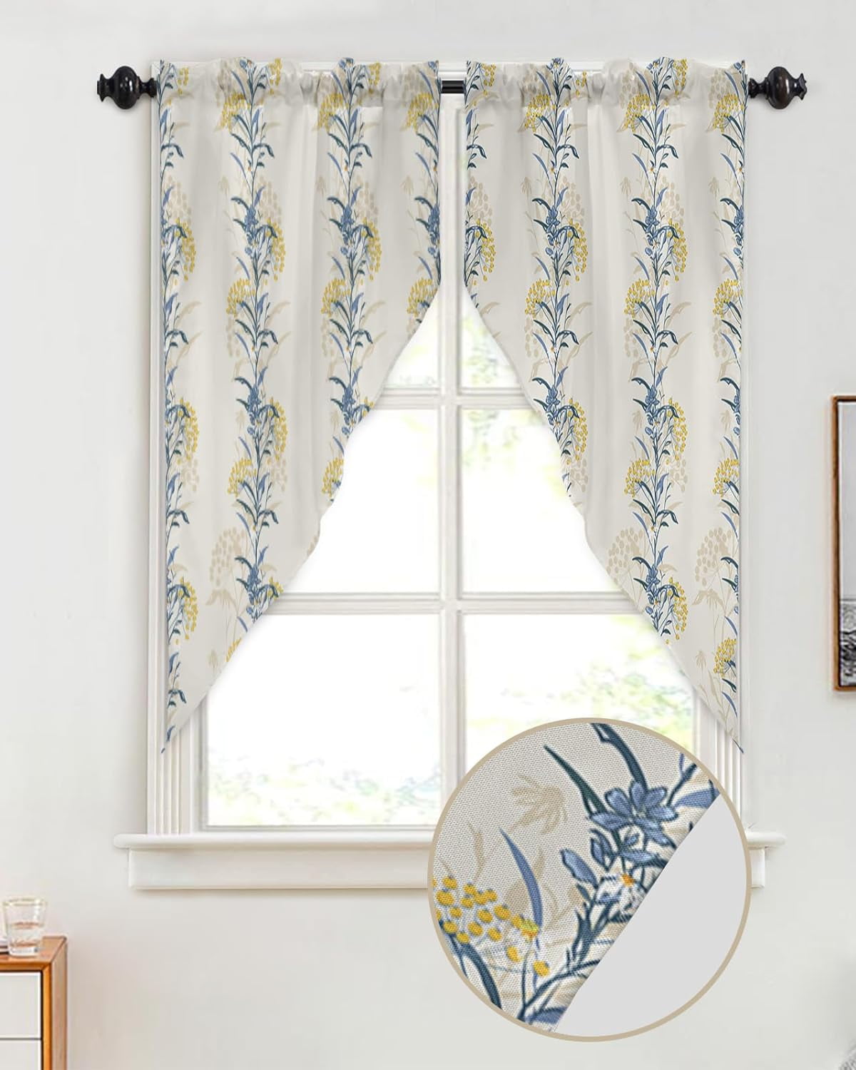 Swag Valance Curtains Spring Summer Flower Rode Pocket Swag Kitchen