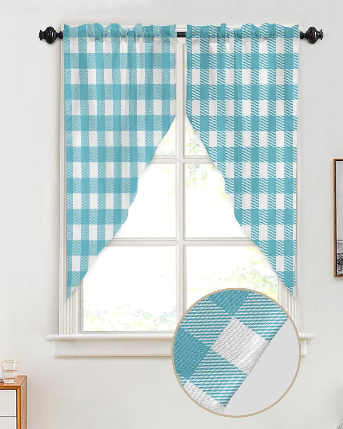Swag Valance Curtains Teal Buffalo Check Rode Pocket Swag Kitchen