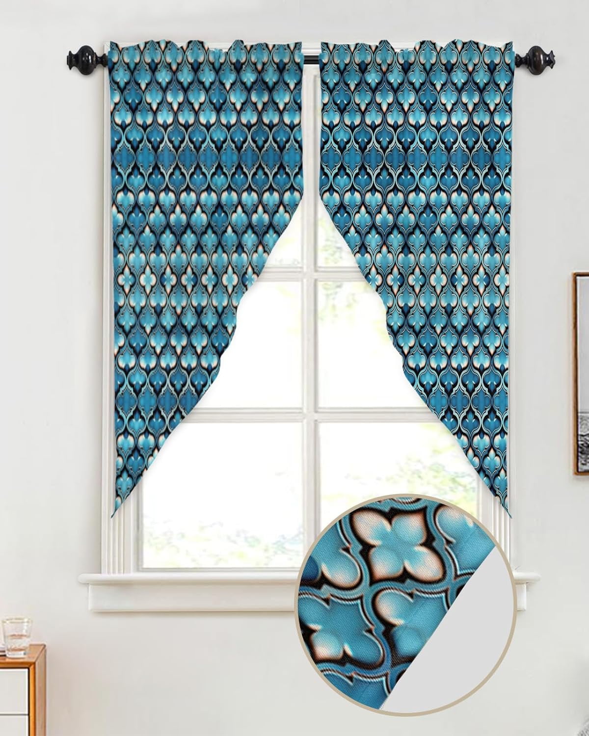 Swag Valance Curtains Teal Gradient Abstract Flowers Geometric Texture