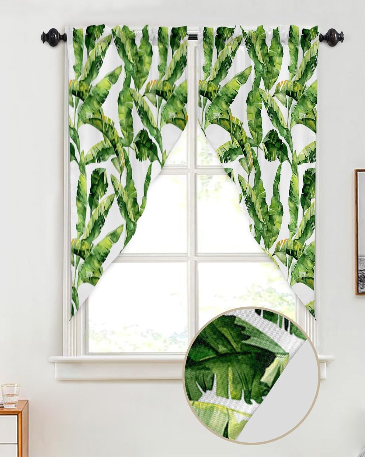Swag Valance Curtains Tropical Monstera Leaves Summer Theme Rode Pocket