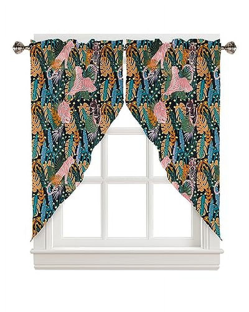 Swag Valance Curtains Tropical Rainforest Jungle Red and Blue Leaves