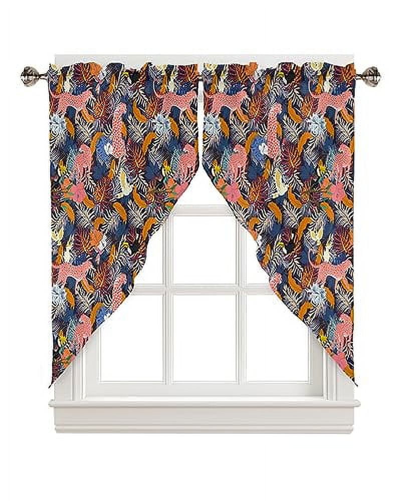 Swag Valance Curtains Tropical Rainforest Jungle Red and Blue Leaves
