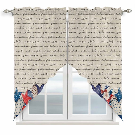 Swag Valance Curtains for Windows, 4th of July Light Filtering Kitchen Curtains with Rod Pocket, Independence Day Farmhouse Stars Red Blue Window Treatment Valances for Living Room, 36x63 - 2 PCS
