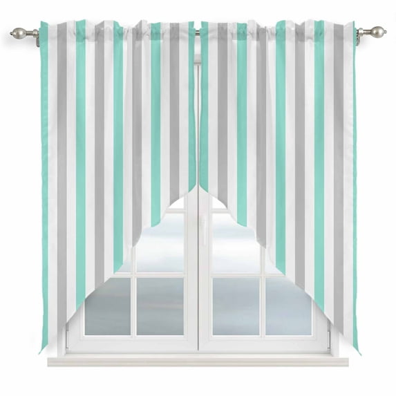 Swag Valance Curtains for Windows, Aqua Stripe Light Filtering Kitchen Curtains with Rod Pocket, Geometric Grey White Vertical Striped Window Treatment Valances for Living Room, 36x45 - 2 PCS