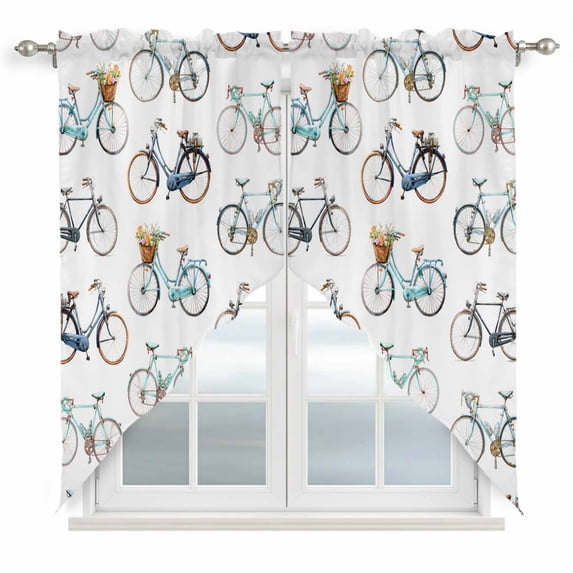 Swag Valance Curtains for Windows, Bicycles Light Filtering Kitchen Curtains with Rod Pocket, White Vintage Vehicle Modern Abstract Art Window Treatment Valances for Living Room, 36x36 - 2 PCS