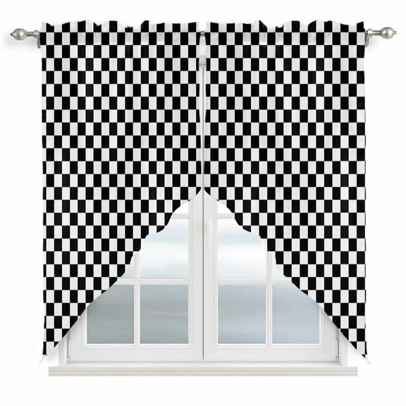 Swag Valance Curtains for Windows, Black White Plaid Light Filtering Kitchen Curtains with Rod Pocket, Modern Buffalo Check Gingham Art Window Treatment Valances for Living Room, 36x45 - 2 PCS