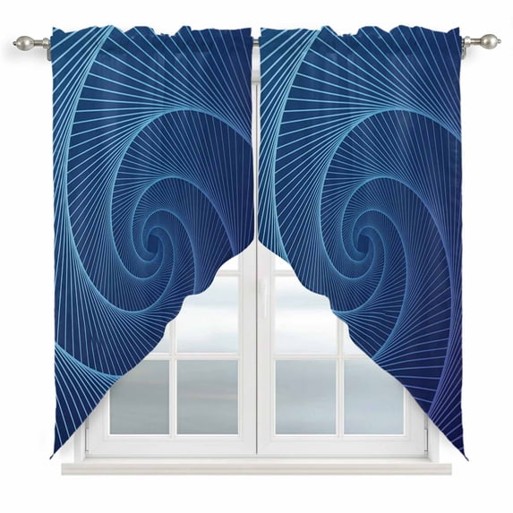 Swag Valance Curtains for Windows, Blue Helix Stripes Light Filtering Kitchen Curtains with Rod Pocket, Modern Minimalism Abstract Line Art Window Treatment Valances for Living Room, 36x36 - 2 PCS