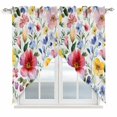 thumbnail image 1 of Swag Valance Curtains for Windows, Blue Red Floral Light Filtering Kitchen Curtains with Rod Pocket, Abstract Yellow Flower Leaf Painting Art Window Treatment Valances for Living Room, 28x36 - 2 PCS, 1 of 9