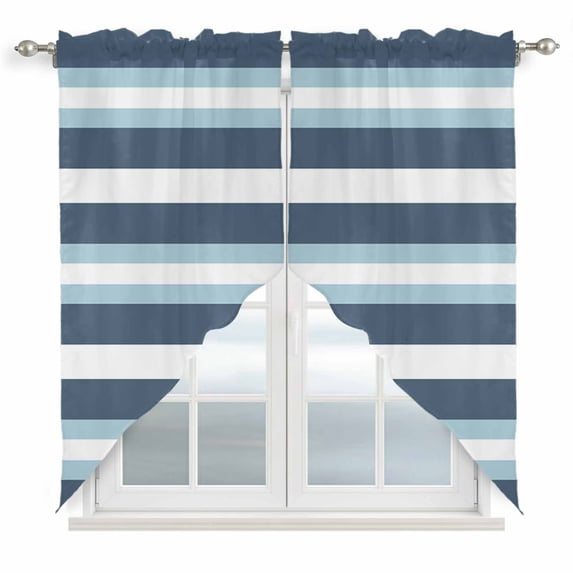 Swag Valance Curtains for Windows, Blue Striped Light Filtering Kitchen Curtains with Rod Pocket, Modern Gradient Abstract Lines Aesthetic Window Treatment Valances for Living Room, 36x63 - 2 PCS