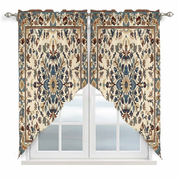 Swag Valance Curtains for Windows, Boho Southwestern Light Filtering Kitchen Curtains with Rod Pocket, Vintage Retro Geometric Ethnic Window Treatment Valances for Living Room, 36x36 - 2 PCS
