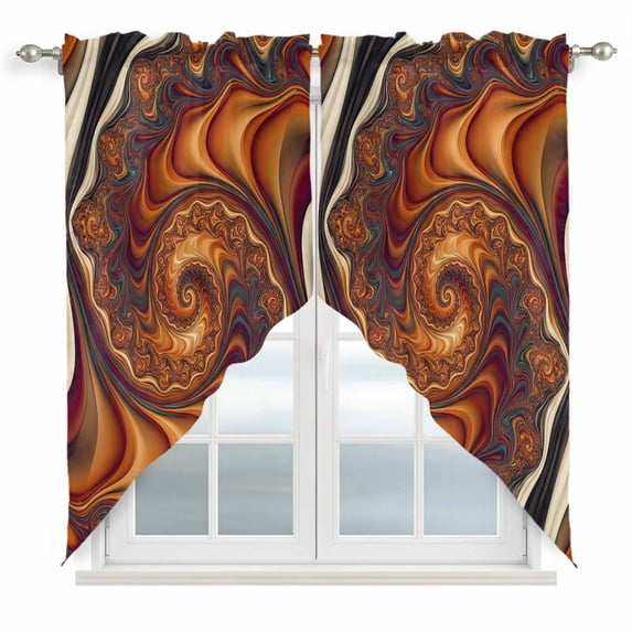 Swag Valance Curtains for Windows, Brown Orange Black Light Filtering Kitchen Curtains with Rod Pocket, Modern Tie-dyeing Ombre Abstract Art Window Treatment Valances for Living Room, 36x63 - 2 PCS