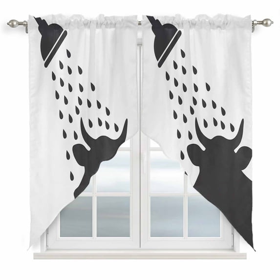 Swag Valance Curtains for Windows, Cows Showering Light Filtering Kitchen Curtains with Rod Pocket, Modern Abstract Art Funny Animals Window Treatment Valances for Living Room, 36x45 - 2 PCS
