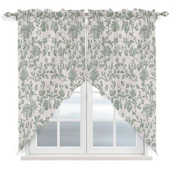 Swag Valance Curtains for Windows, Farmhouse Flower Light Filtering Kitchen Curtains with Rod Pocket, Botanical Vintage Fruit Green Leaf Window Treatment Valances for Living Room, 36x45 - 2 PCS