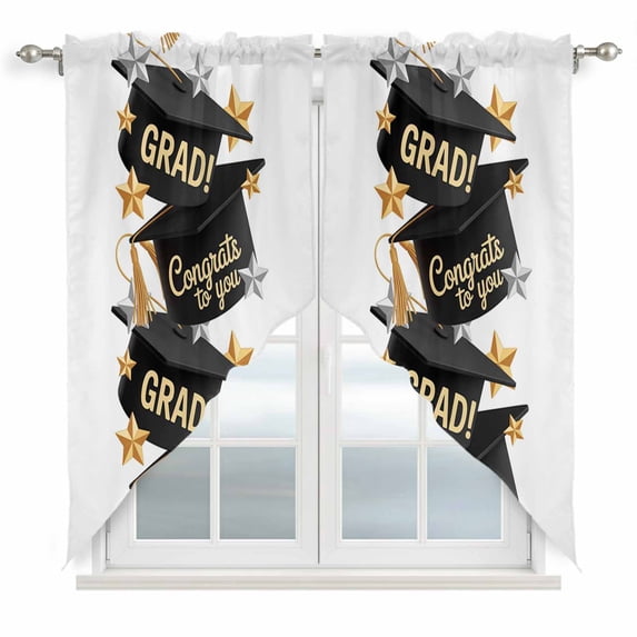 Swag Valance Curtains for Windows, Graduate Light Filtering Kitchen Curtains with Rod Pocket, Funny Words Modern Art Decorative Window Treatment Valances for Living Room, 36x36 - 2 PCS