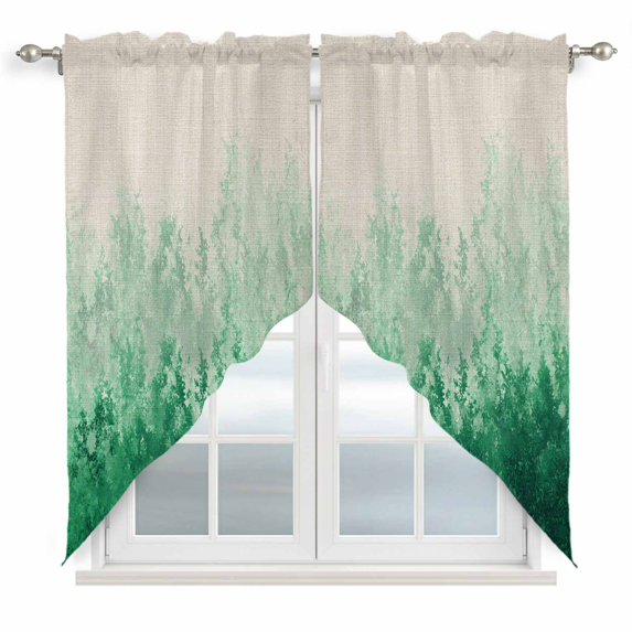 Swag Valance Curtains for Windows, Green Botanical Light Filtering Kitchen Curtains with Rod Pocket, Spring Summer Farmhouse Retro Beige Window Treatment Valances for Living Room, 36x45 - 2 PCS