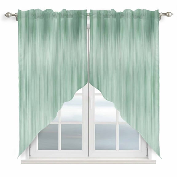 Swag Valance Curtains for Windows, Green Light Filtering Kitchen Curtains with Rod Pocket, Modern Abstract Art Ombre Striped Decorative Window Treatment Valances for Living Room, 28x36 - 2 PCS