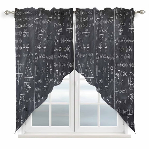 Swag Valance Curtains for Windows, Mathematics Formulas Light Filtering Kitchen Curtains with Rod Pocket, Blackboard with Math Numerical Geometric Window Treatment Valances, 28x36 - 2 PCS