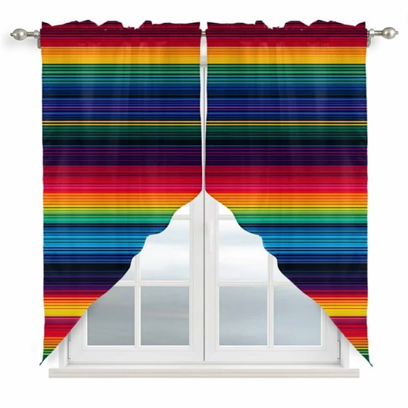 Swag Valance Curtains for Windows, Mexico Striped Light Filtering Kitchen Curtains with Rod Pocket, Geometric Boho Red Orange Blue Green Window Treatment Valances for Living Room, 28x36 - 2 PCS