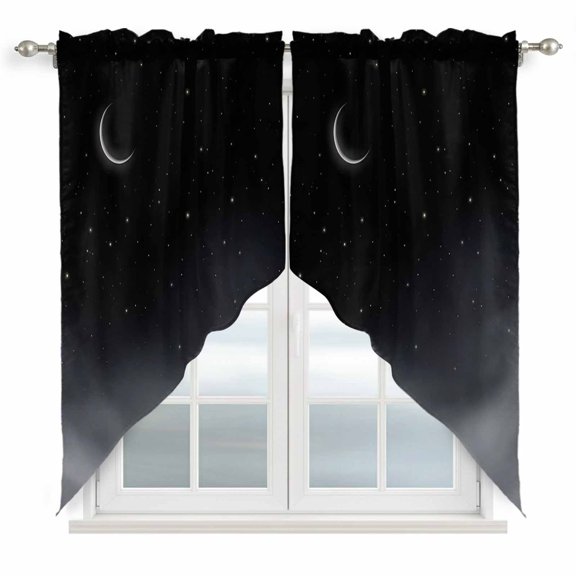 Swag Valance Curtains for Windows, Night Stars Moon Light Filtering Kitchen Curtains with Rod Pocket, Modern Abstract Art Cloud Fog Window Treatment Valances for Living Room, 36x36 - 2 PCS