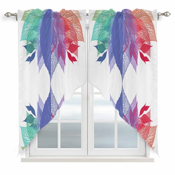 Swag Valance Curtains for Windows, Purple Leaves Light Filtering Kitchen Curtains with Rod Pocket, Spring Summer Botanical Farmhouse Modern Window Treatment Valances for Living Room, 28x36 - 2 PCS