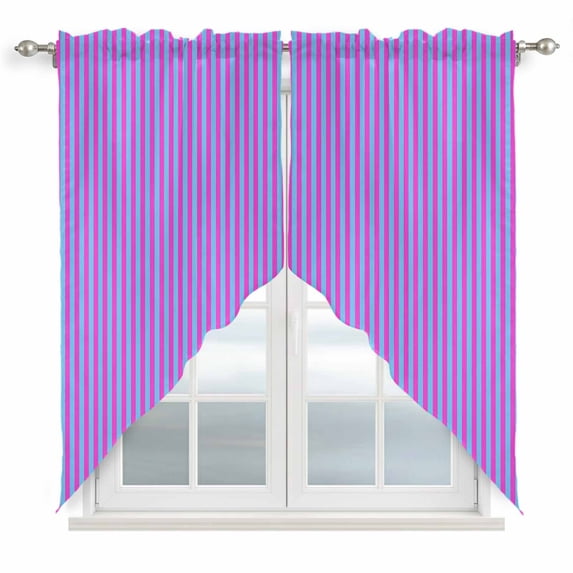 Swag Valance Curtains for Windows, Purple Striped Light Filtering Kitchen Curtains with Rod Pocket, Geometric Pink Vertical Solid Rainbow Window Treatment Valances for Living Room, 36x36 - 2 PCS
