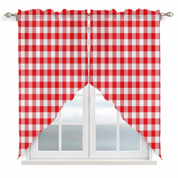 Swag Valance Curtains for Windows, Red White Plaid Light Filtering Kitchen Curtains with Rod Pocket, Modern Farmhouse Buffalo Check Gingham Window Treatment Valances for Living Room, 36x36 - 2 PCS