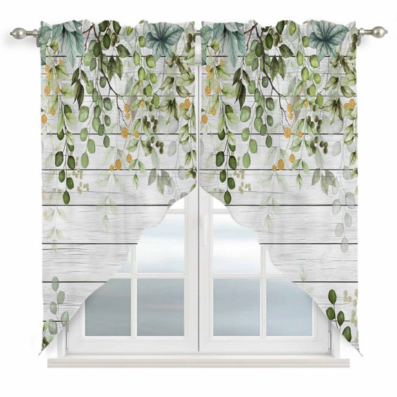 Swag Valance Curtains for Windows, Sage Green Eucalyptus Leaves Light Filtering Kitchen Curtains, Summer Botanical Weeping Wooden Window Treatment Valances for Living Room, 36x36 - 2 PCS