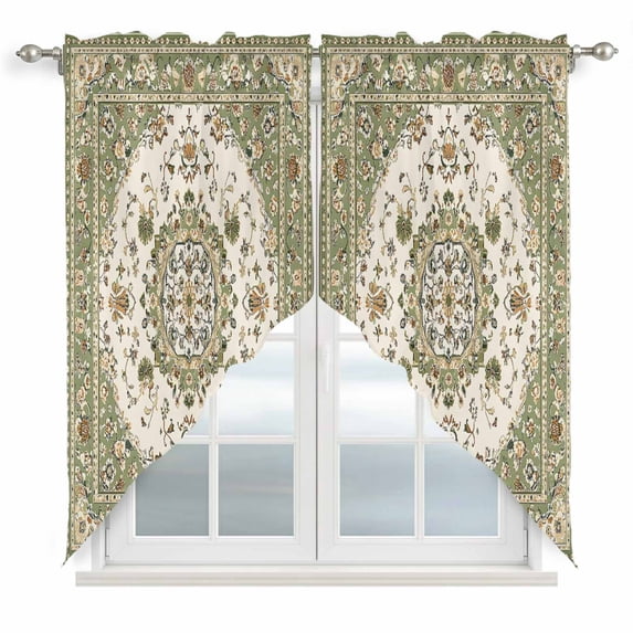 Swag Valance Curtains for Windows, Sage Green Light Filtering Kitchen Curtains with Rod Pocket, Southwest Tribal Antique Boho-Chic Country Window Treatment Valances for Living Room, 36x36 - 2 PCS