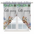 thumbnail image 1 of Swag Valance Curtains for Windows, Spring Botanical Light Filtering Kitchen Curtains with Rod Pocket, Vintage Black Plaid Brown Wooden Grain Window Treatment Valances for Living Room, 36x63 - 2 PCS, 1 of 9