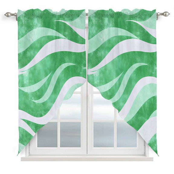 Swag Valance Curtains for Windows, Spring Green Waves Light Filtering Kitchen Curtains with Rod Pocket, Ombre Sea Ripples Shabby Beach Window Treatment Valances for Living Room, 28x36 - 2 PCS