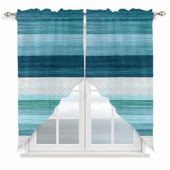 Swag Valance Curtains for Windows, Teal Blue Green Light Filtering Kitchen Curtains with Rod Pocket, Modern Ombre Minimalism Abstract Stripes Window Treatment Valances for Living Room, 36x45 - 2 PCS