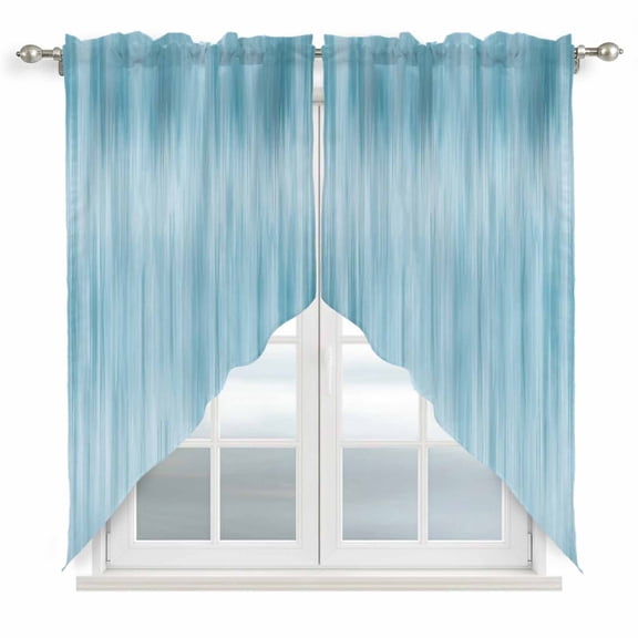 Swag Valance Curtains for Windows, Teal Blue Light Filtering Kitchen Curtains with Rod Pocket, Modern Abstract Art Ombre Striped Decorative Window Treatment Valances for Living Room, 36x36 - 2 PCS