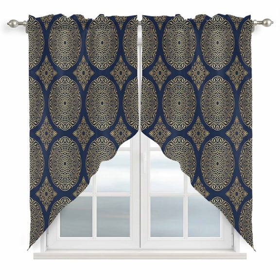 Swag Valance Curtains for Windows, Traditional Tribe Light Filtering Kitchen Curtains with Rod Pocket, Retro Rustic Morocco Pattern Window Treatment Valances for Living Room, 36x45 - 2 PCS
