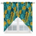 thumbnail image 1 of Swag Valance Curtains for Windows, Tropical Leaves Light Filtering Kitchen Curtains with Rod Pocket, Retro Pastel Turquoise Gold Palm Plant Window Treatment Valances for Living Room, 28x36 - 2 PCS, 1 of 9