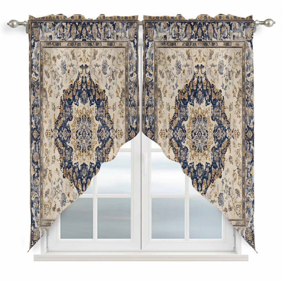 Swag Valance Curtains for Windows, Vintage Boho Light Filtering Kitchen Curtains with Rod Pocket, Rustic Southwestern Geometric Ethnic Window Treatment Valances for Living Room, 36x63 - 2 PCS