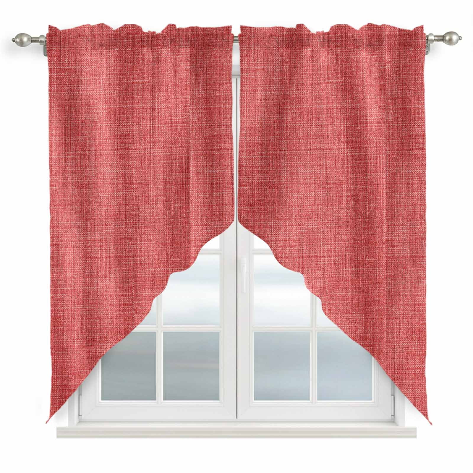 Swag Valance Curtains for Windows, Vintage Coral Red Light Filtering Kitchen Curtains, Farmhouse Retro Solid Color Linen Texture Window Treatment Valances for Living Room, 36x63 - 2 PCS