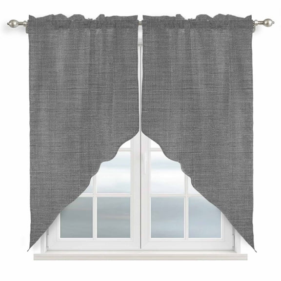 Swag Valance Curtains for Windows, Vintage Dark Gray Light Filtering Kitchen Curtains, Farmhouse Retro Solid Color Linen Texture Window Treatment Valances for Living Room, 28x36 - 2 PCS