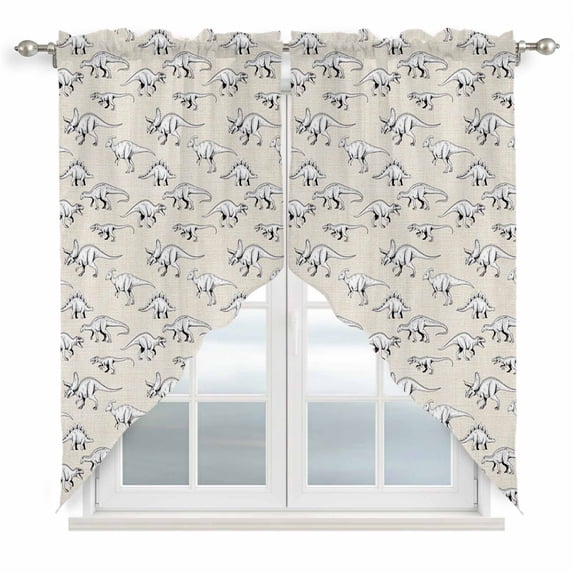 Swag Valance Curtains for Windows, Vintage Dinosaur Light Filtering Kitchen Curtains with Rod Pocket, Primitive Animals Wildlife Hand-painting Beige Window Treatment Valances, 36x36 - 2 PCS