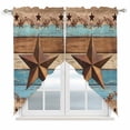thumbnail image 1 of Swag Valance Curtains for Windows, Western Texas Star Retro Light Filtering Kitchen Curtains, Country Farmhouse Light Blue Brown Wooden Window Treatment Valances for Living Room, 36x45 - 2 PCS, 1 of 9