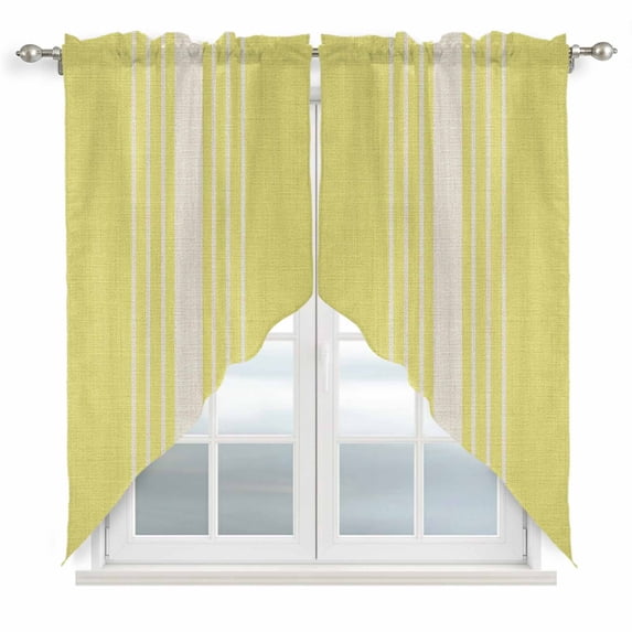 Swag Valance Curtains for Windows, Yellow Beige Striped Light Filtering Kitchen Curtains with Rod Pocket, Modern Farmhouse Retro Lines Window Treatment Valances for Living Room, 36x36 - 2 PCS